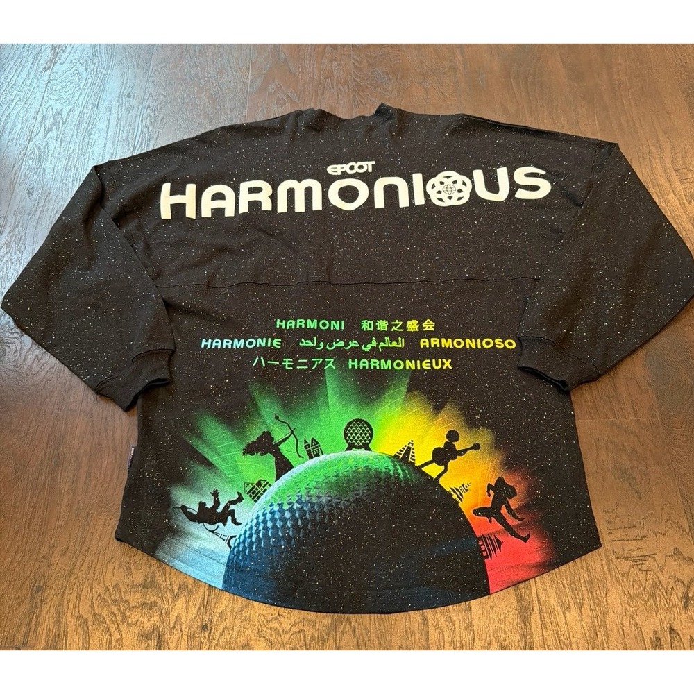 Disney Epcot Harmonious Spirit Jersey‎ Size Small Black Rainbow Fireworks